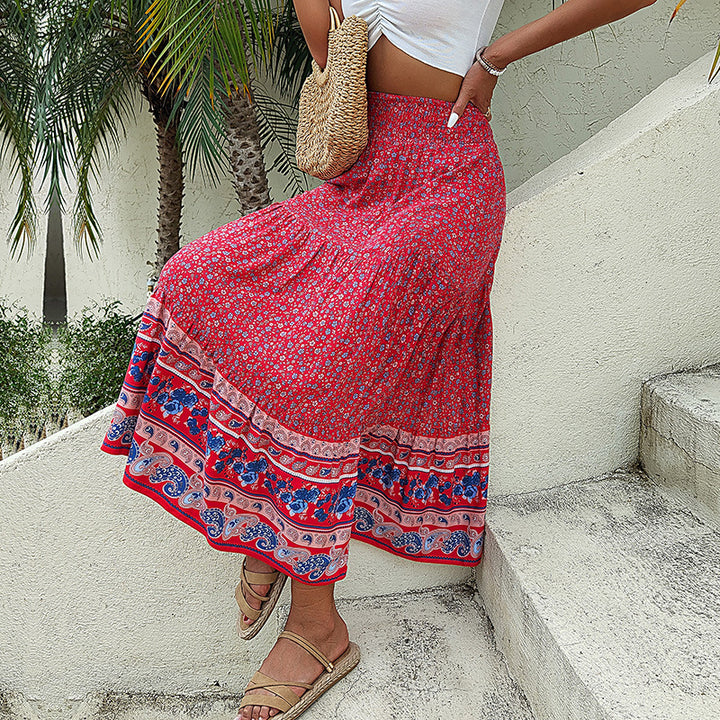 Dame lagdelt Bohemian blomsterprint maxi-nederdel Stilla