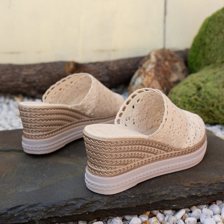 Dame nan hæklede Plateau-sandaler med jute-detaljer og memory-fodera Skovae
