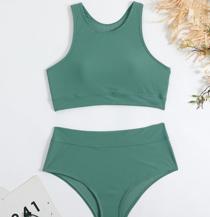 Dame Sport-Bikini-Sæt med moderne bladmønstre og høj talje Stilla
