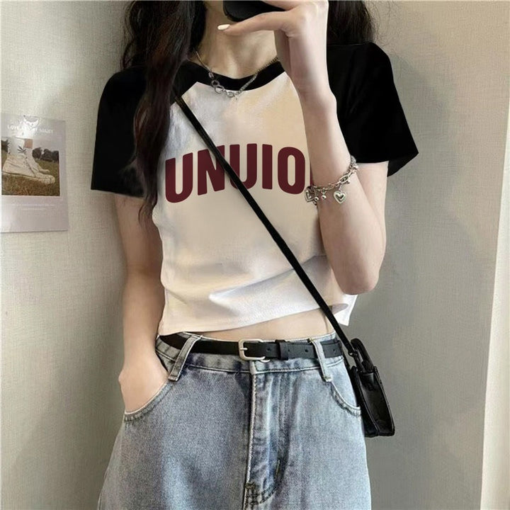 Femme Kontrastærmel Grafisk T-Shirt Stilla