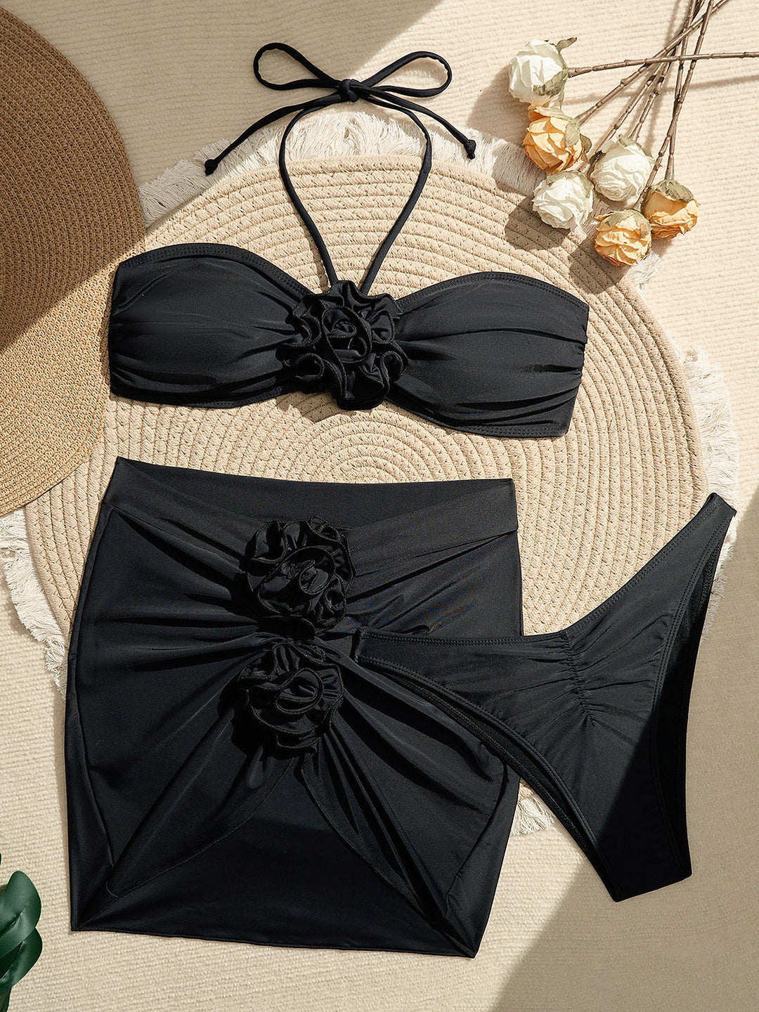 Dame Bandeau-bikini med blomsterdesign og flæsedetaljer Stilla