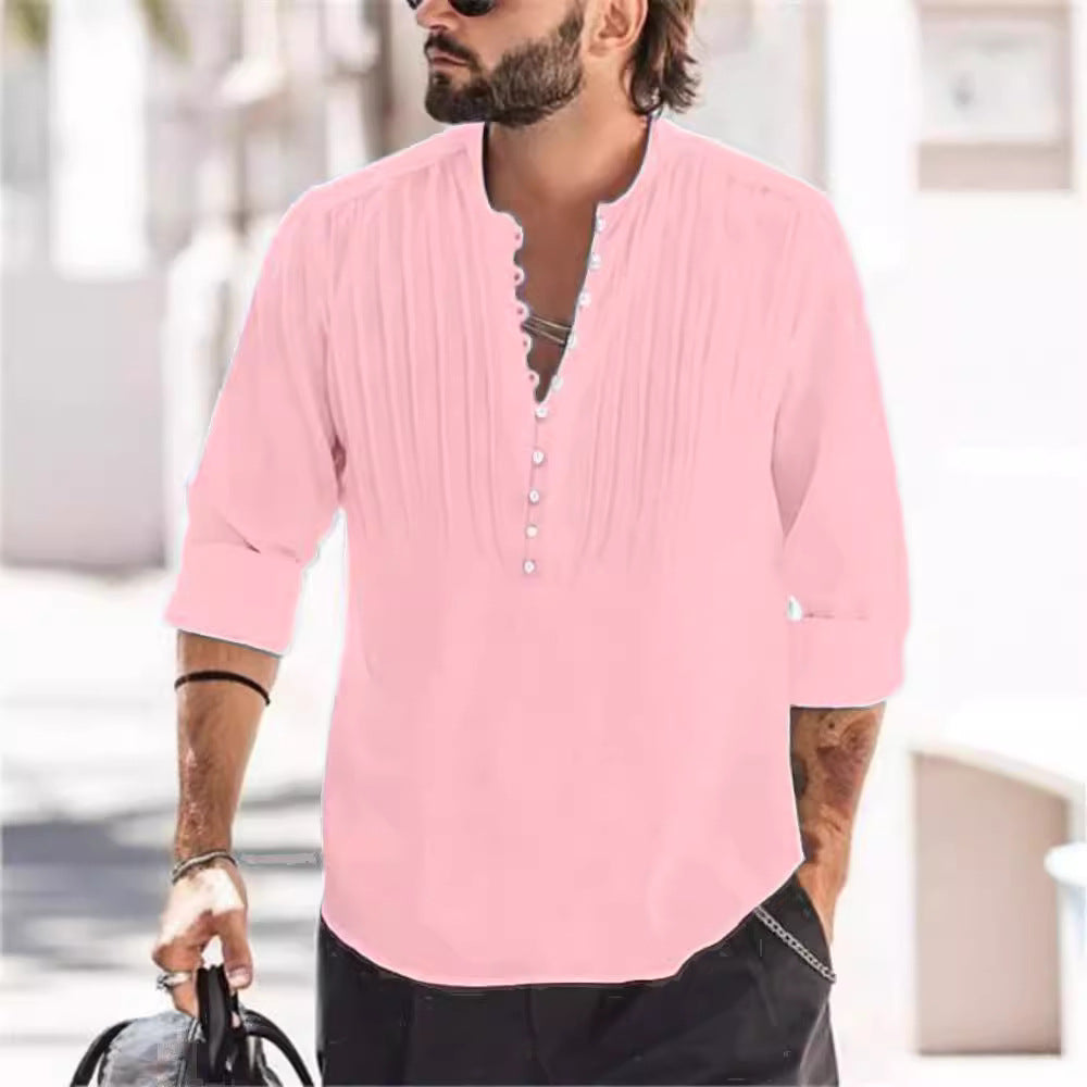 Herrer Elegant Button-Down Plisseret Skjorte Stilla