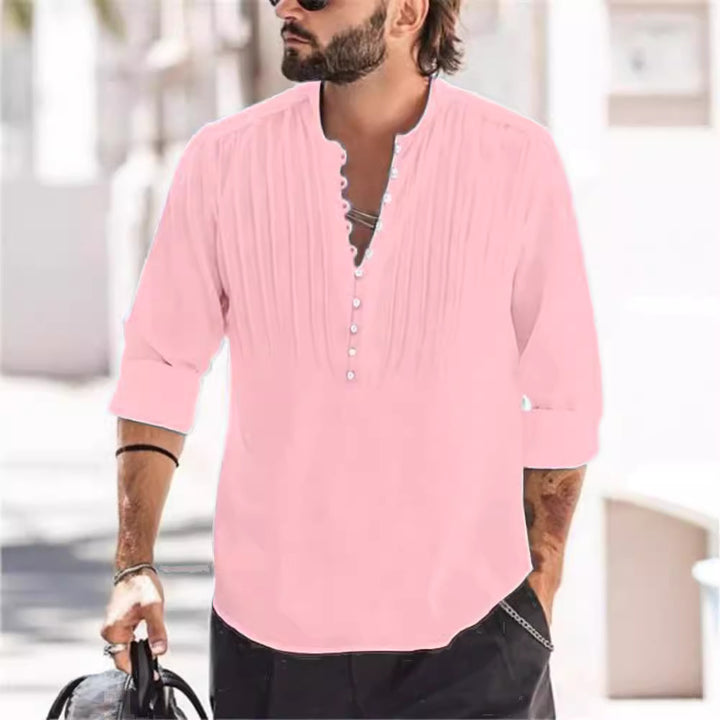 Herrer Elegant Button-Down Plisseret Skjorte Stilla