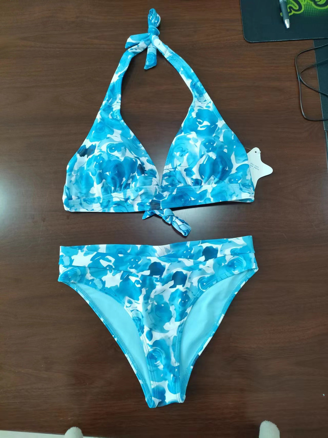 Dame Triangel-Bikini-Sæt med justerbare stropper og blomsterdesign Skovae