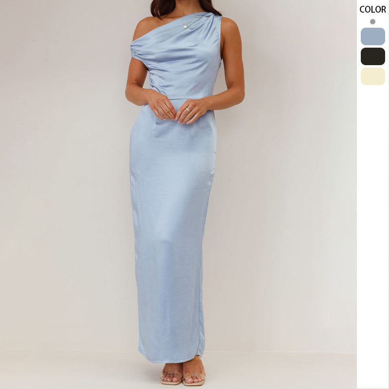 Damer Chic Maxi Kjole med Asymmetrisk U-hals og Samlet Detalje Stilla