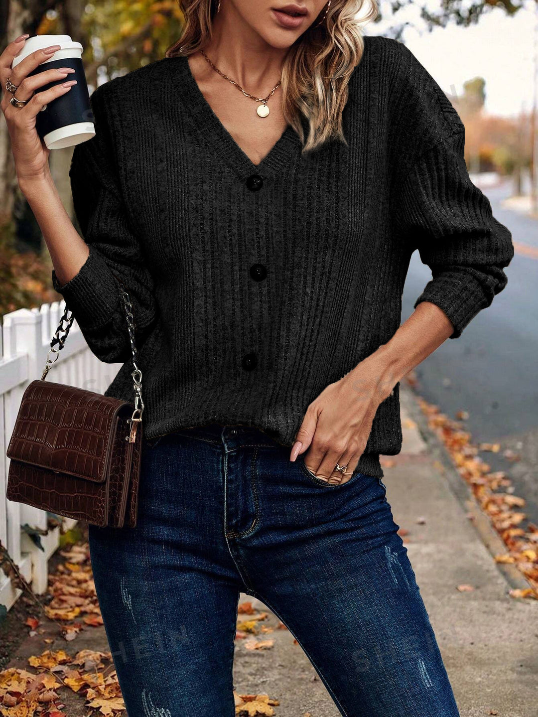 Dame afslappet cardigan med knapper Stilla