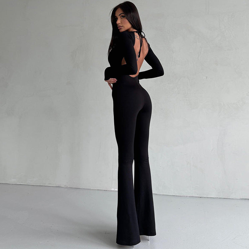Dame Langærmet Jumpsuit med åben ryg og slipselukning Stilla