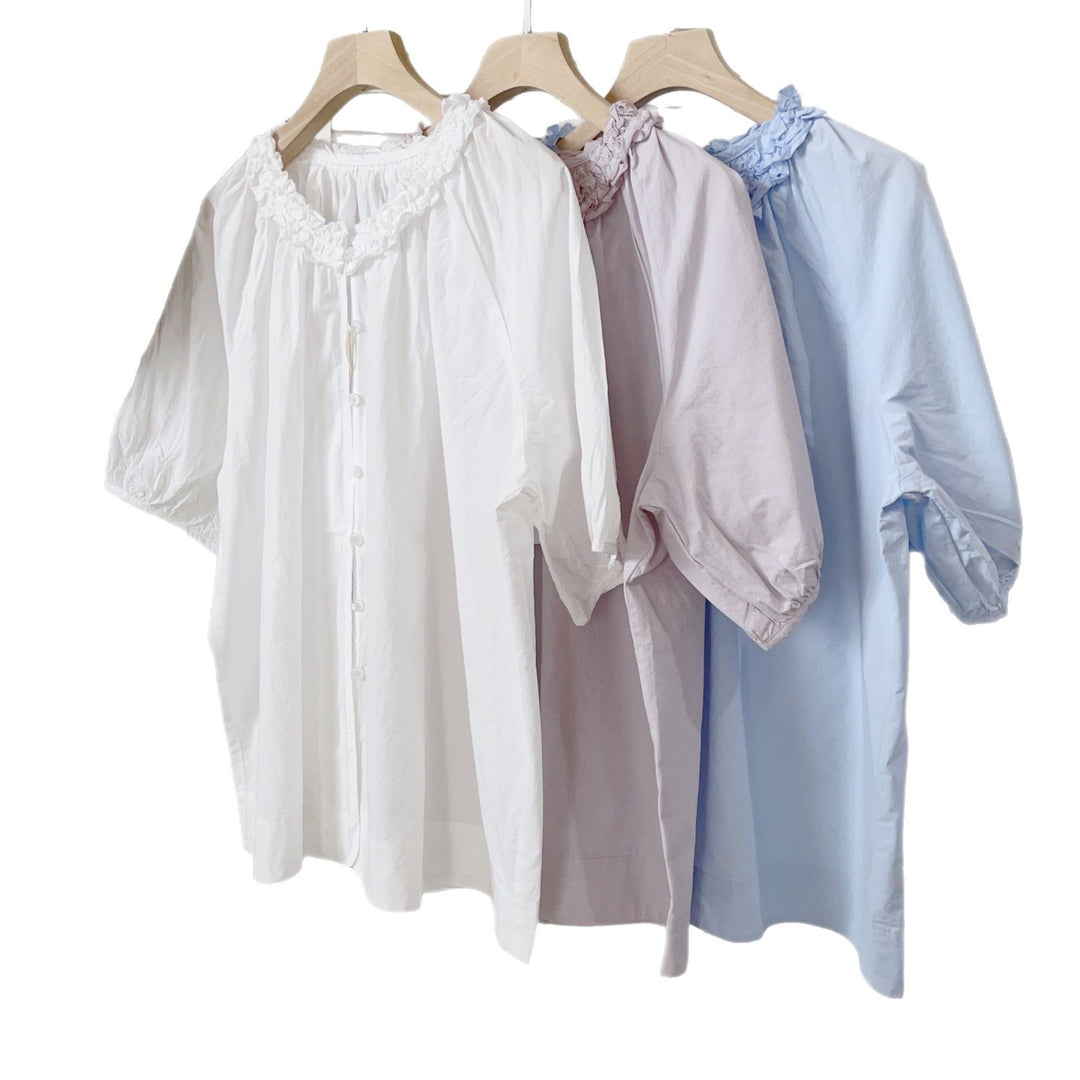 Femme Rynkehals Knap-Bluse Stilla