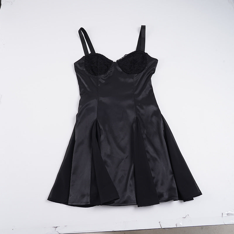 Damen elegantes Cocktailkleid mit Spitzen-Bustier und schwingendem Rock Skovae