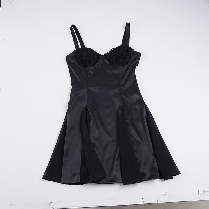 Damen elegantes Cocktailkleid mit Spitzen-Bustier und schwingendem Rock Skovae