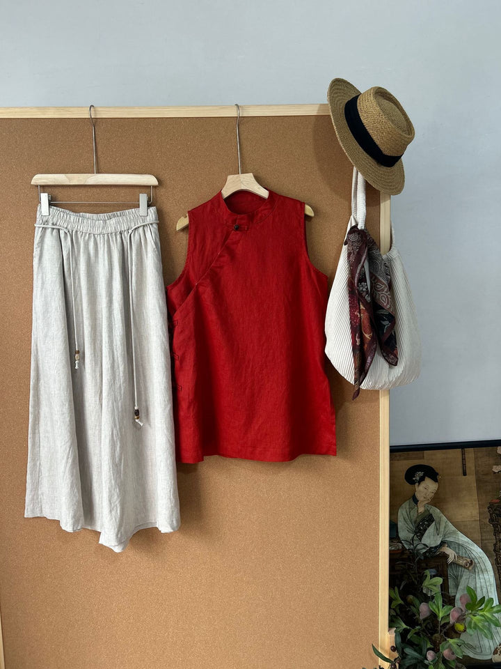 Femme Let bluse i hør og culottes-sæt Stilla
