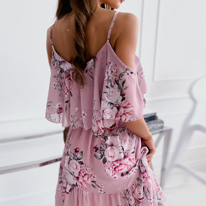 Dame Floral Rynket Off-Shoulder Kjole Stilla