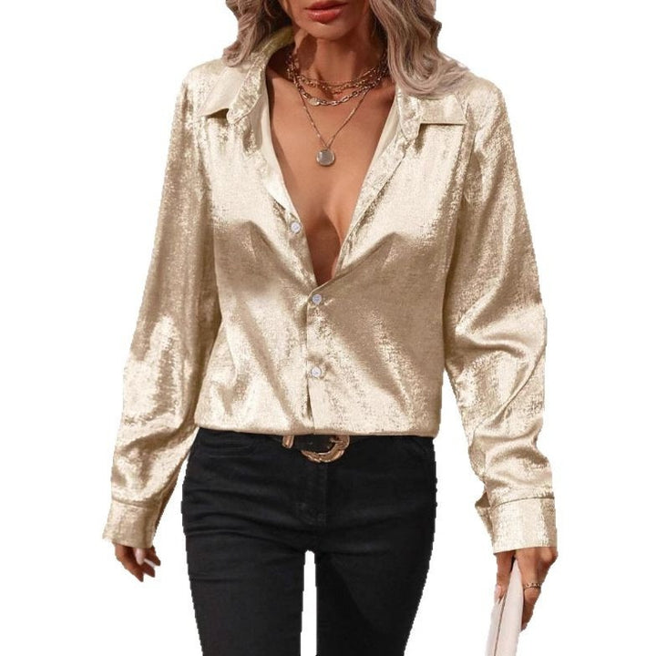 Dame Elegant Silke Bluse med Glinsende Overflade Stilla