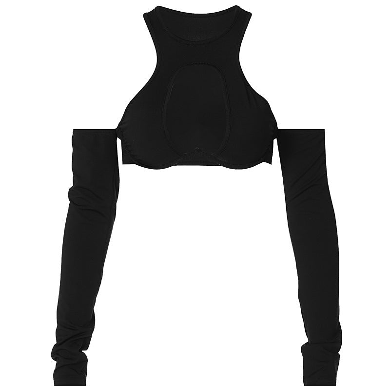Dame Crop-Top med lange ærmer og innovativt cut-out-design Stilla