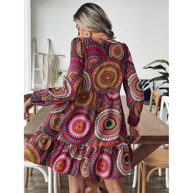 Femme Vibrant Bohemian-Style Mini Kjole Stilla