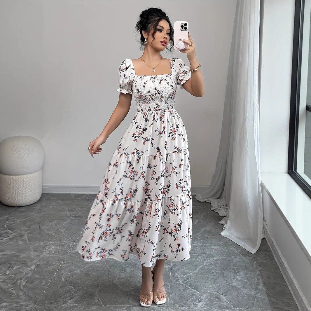 Dame Blomster Rynket Maxi Kjole Stilla