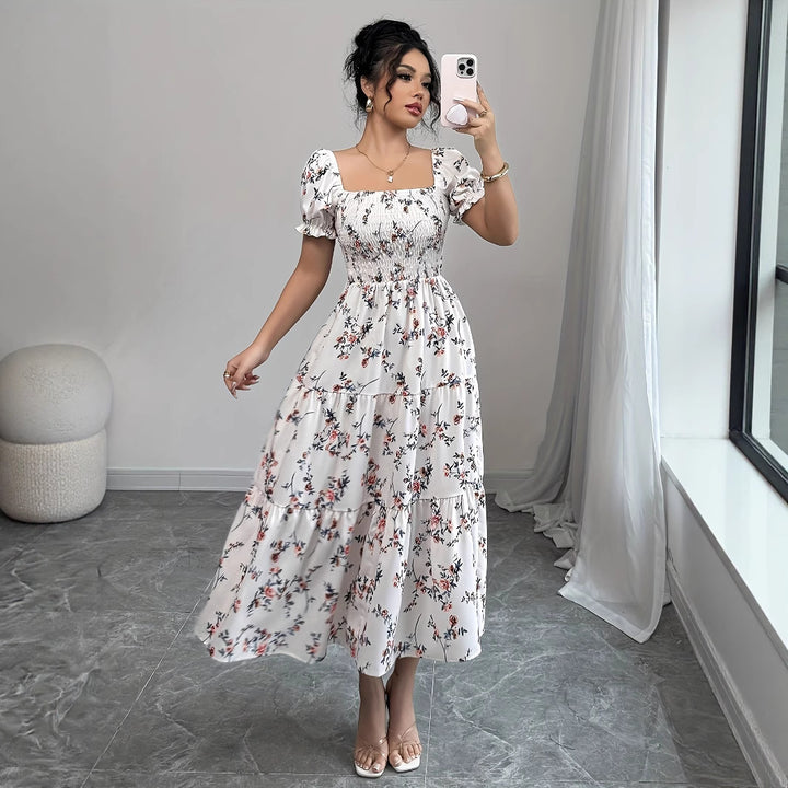 Dame Blomster Rynket Maxi Kjole Stilla