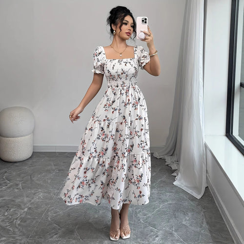 Dame Blomster Rynket Maxi Kjole Stilla
