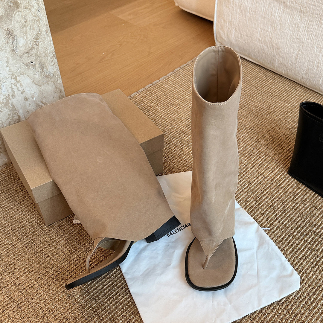 Dame lårhøje ruskinds åbne-tå støvler Stilla