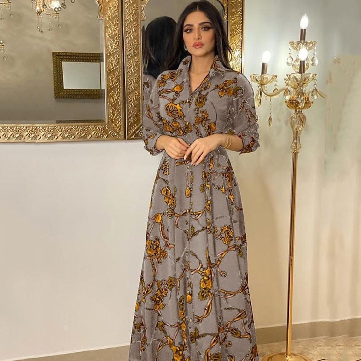 Stilla | Elegant Vintage Print Robe Kjole