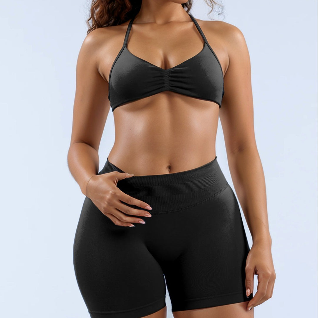 Dame sport-bikini-top med højt skårne shorts og sømløs design Skovae
