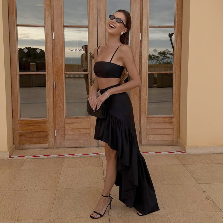 Dame elegant to-delt sæt med crop-top og asymmetrisk nederdel Stilla
