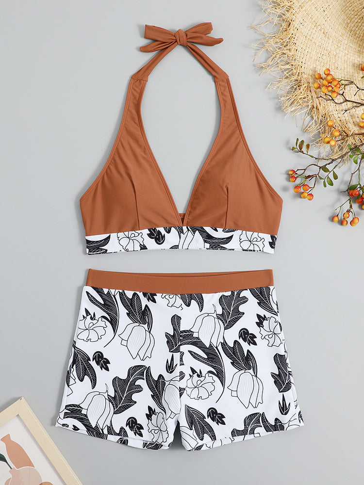 Dame halter-bikini-sæt med blomsterdesign og knyttet top Stilla