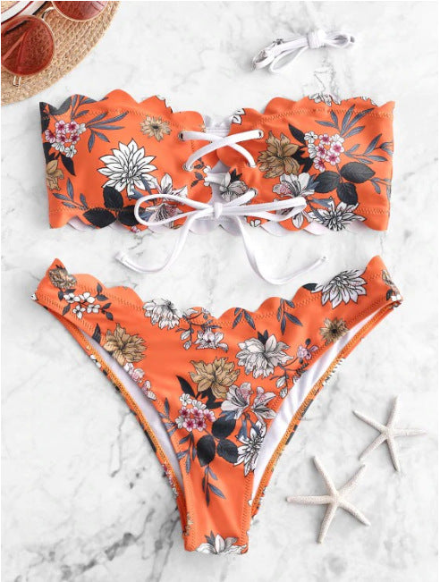 Dame Floral Snøre-Bikini-Sæt Stilla