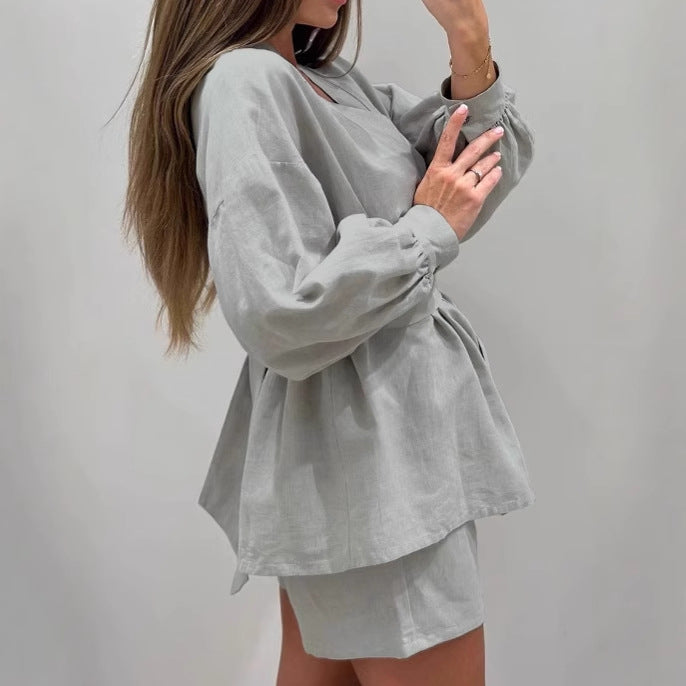 Dame moderne blazer-sæt med afslappet shorts og elegant bælte Stilla