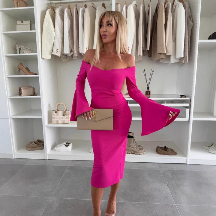 Dame Off-Shoulder Udstillede Ærmer Midi Kjole Stilla