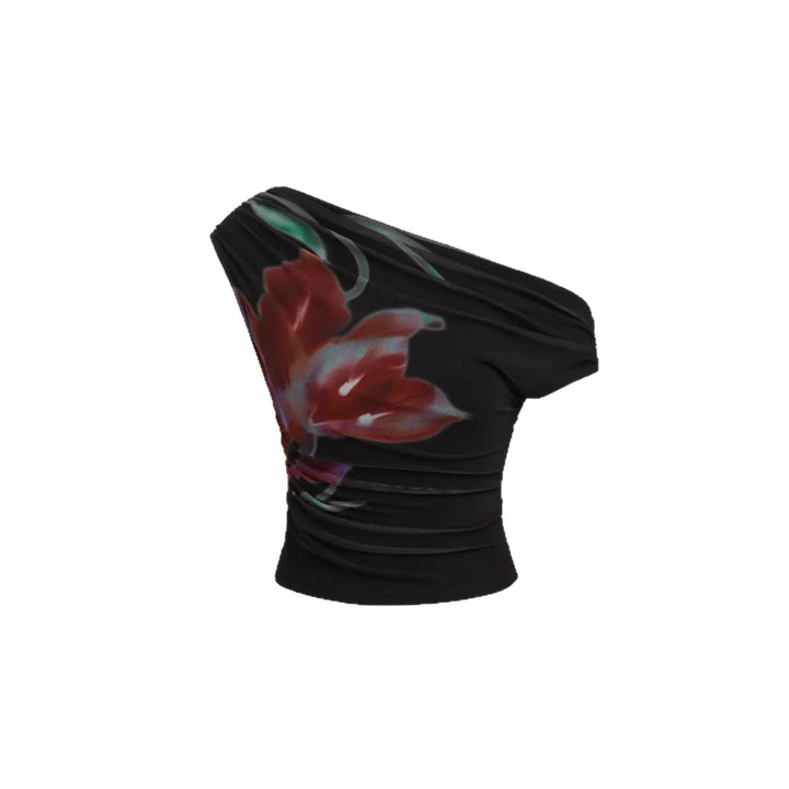 Dame Off-Shoulder Top med blomsterdesign og rynkning Skovae