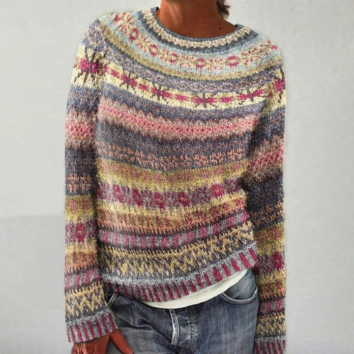 Damer hyggelig strikket sweater med farverigt mønster og afslappet snit Stilla