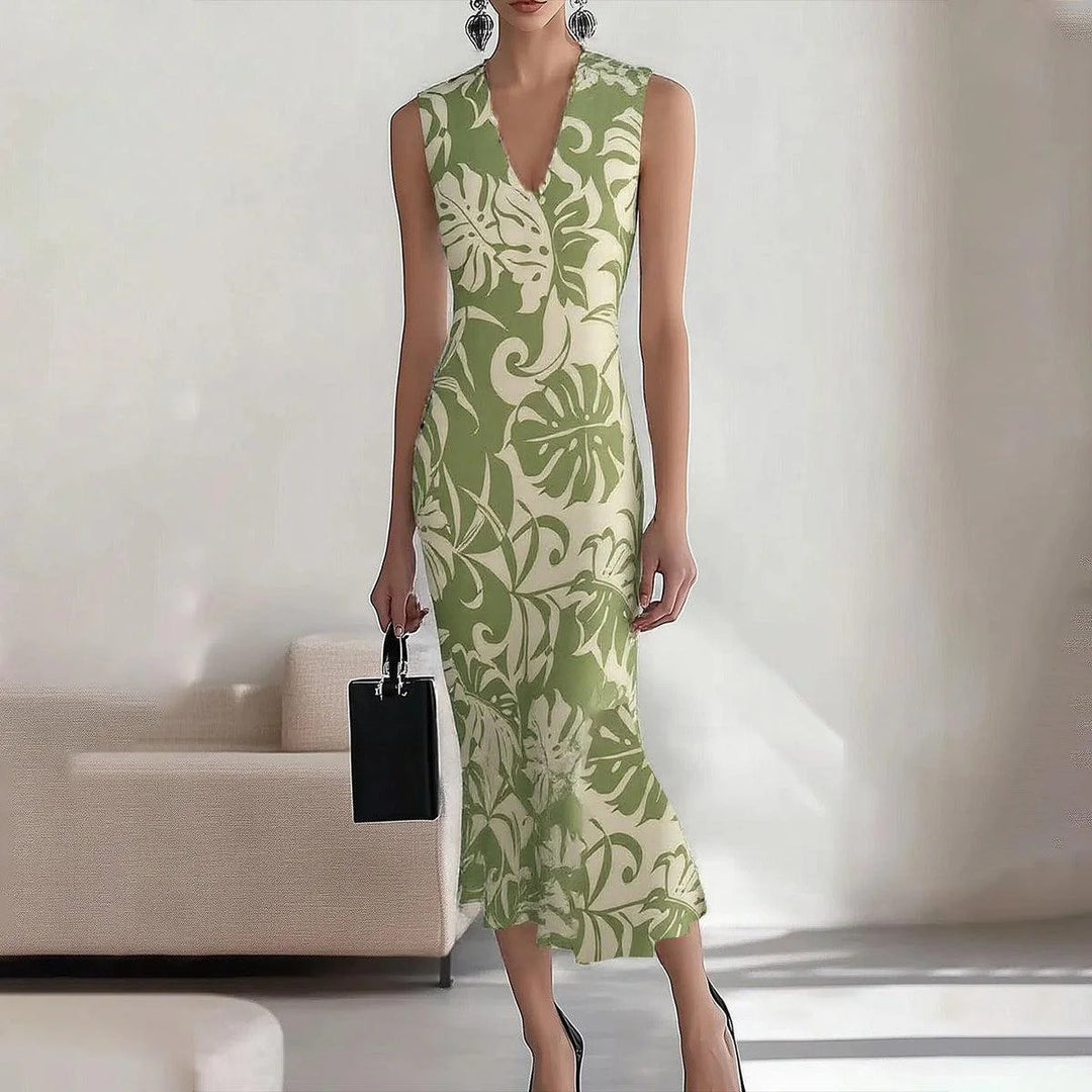 Dame V-Udskæring Ærmeløs Blomster Bodycon Kjole Stilla