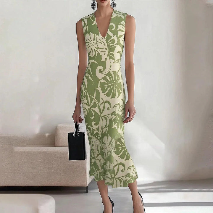 Dame V-Udskæring Ærmeløs Blomster Bodycon Kjole Stilla