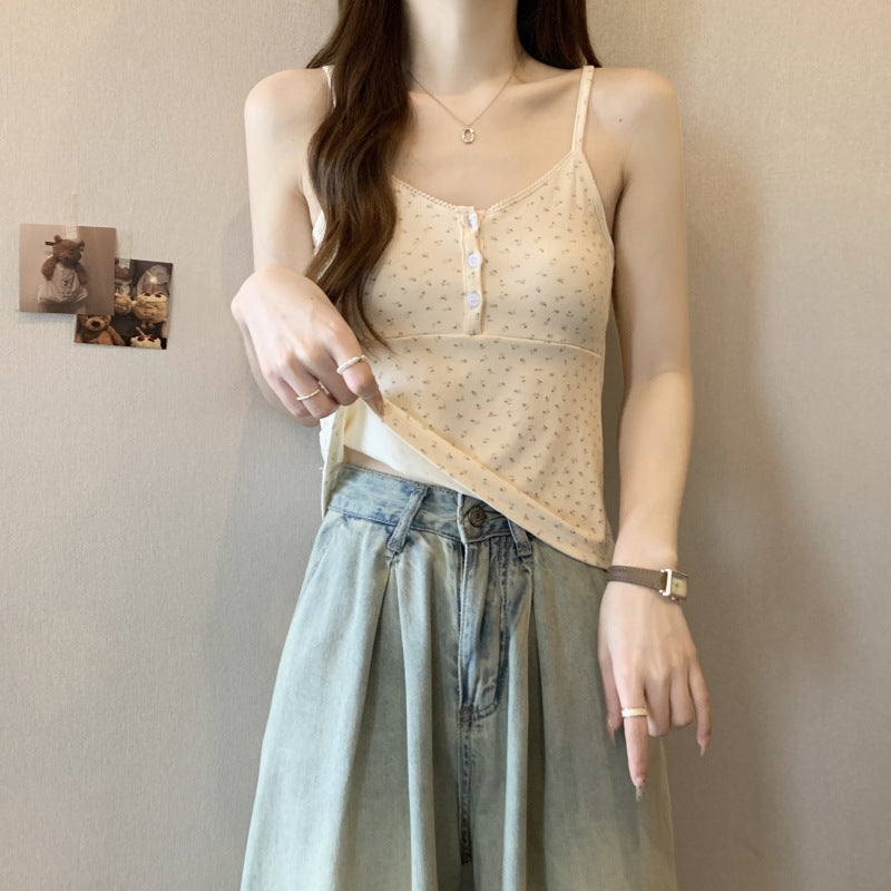Femme Knaplukning Blomster-Camisole Stilla