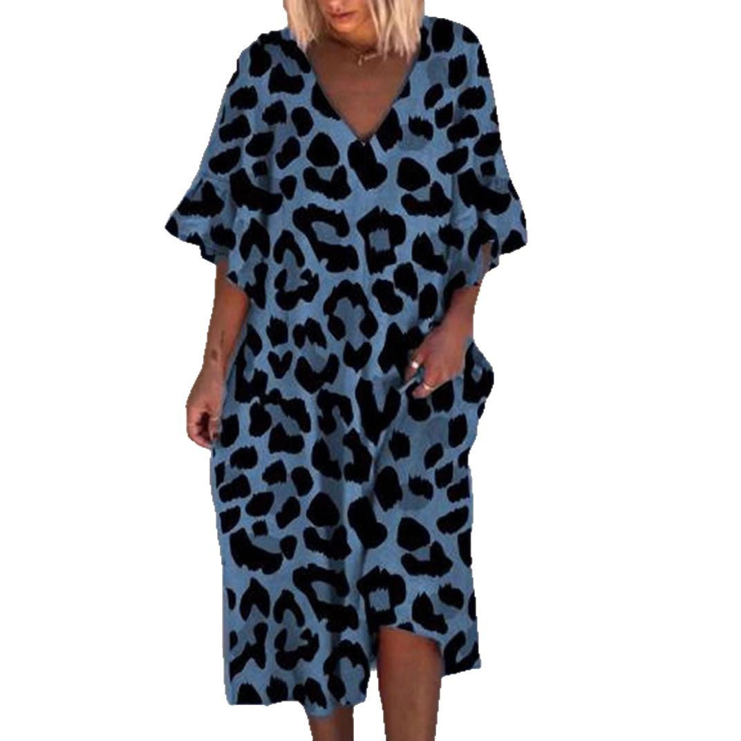 Dame maxikjole med moderne leopardmønster og luftige ærmer Stilla