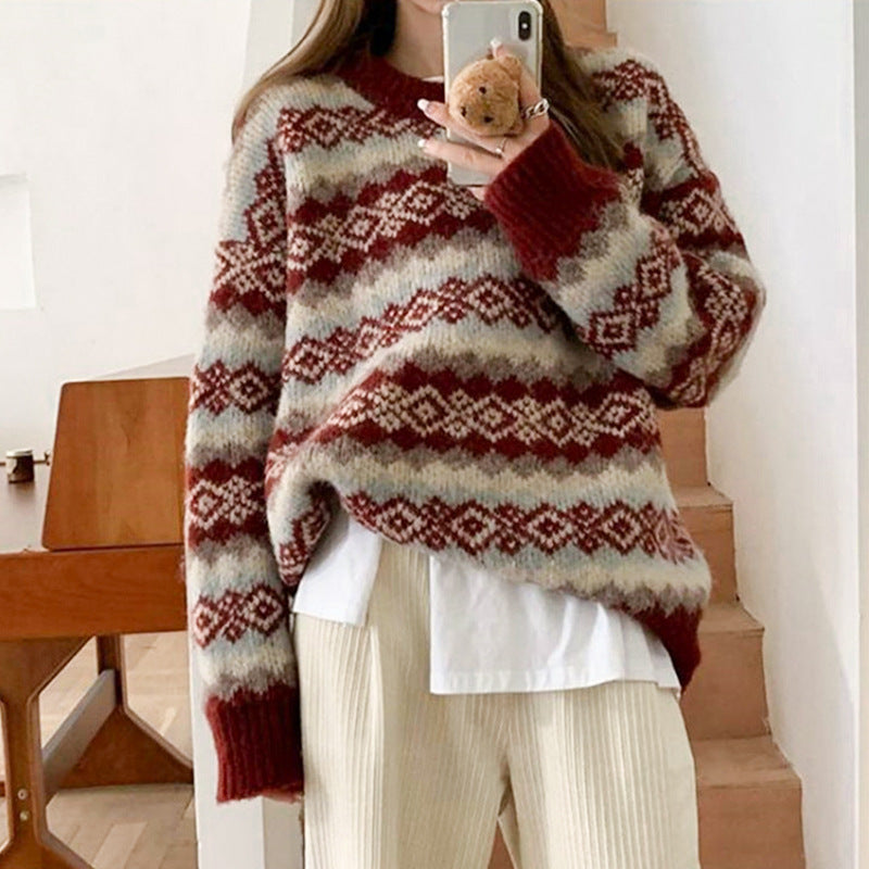 Kvinders mønstrede strikket sweater med hjerteformet design Stilla