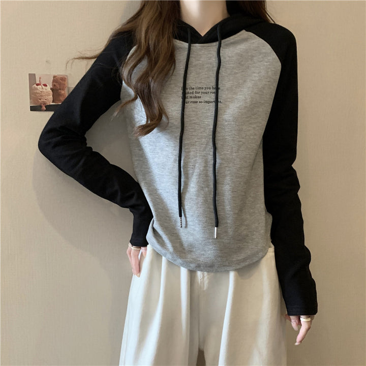 Dame Casual Grafisk Hoodie med Kontrastærmer Stilla