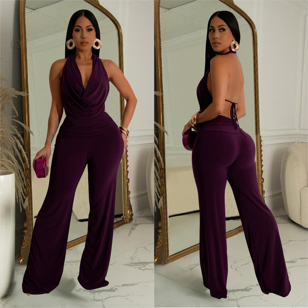Dame Elegant Jumpsuit med dyb V-udskæring og flydende materiale Stilla