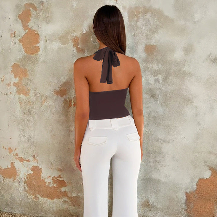 Dame trendy Tankini-top med afslappet drapering og halterneck Skovae