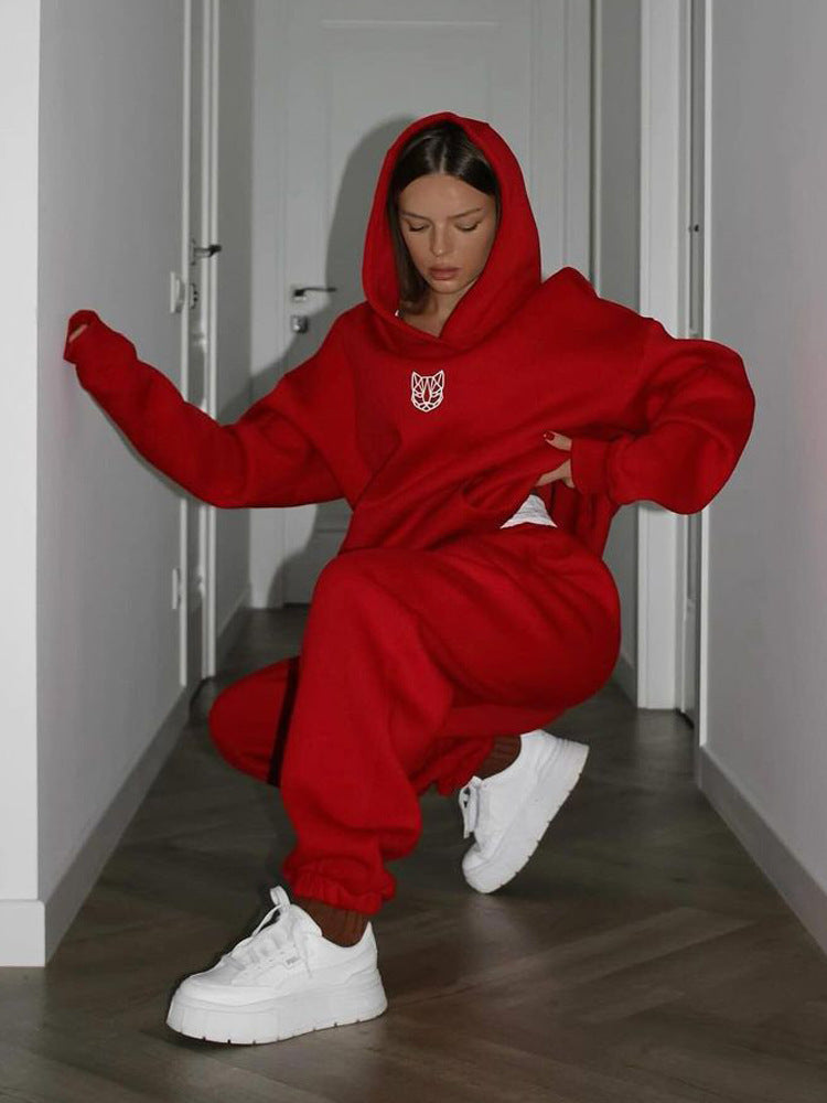 Dame Oversized Hoodie med regulært bånd og afslappede bukser Stilla