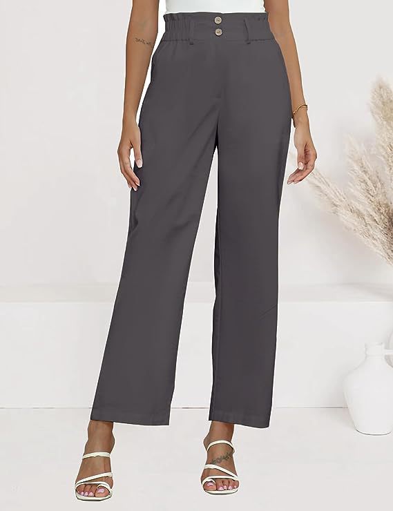 Dame bred stofbukser med elastisk talje og fashionable knapdetaljer Skovae