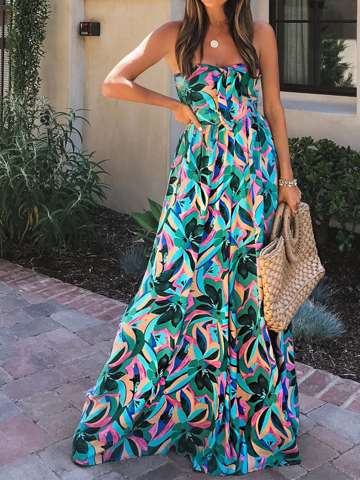 Stilla | Elegant Ærmeløs Off Shoulder Trykt Maxi Kjole