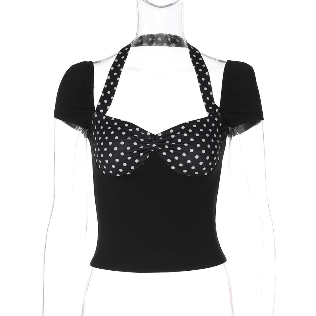 Dame Crop-top med prikket halterdesign og elegant rynkning Stilla