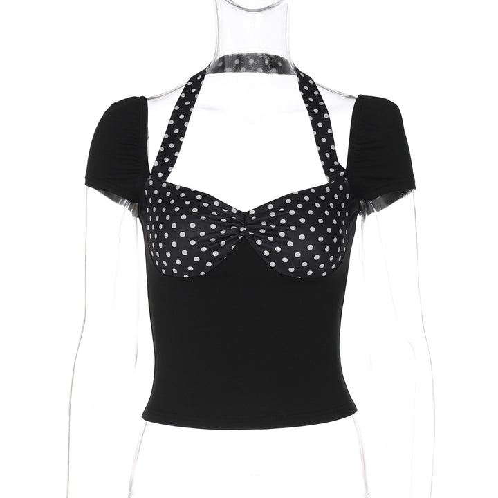 Dame Crop-top med prikket halterdesign og elegant rynkning Stilla
