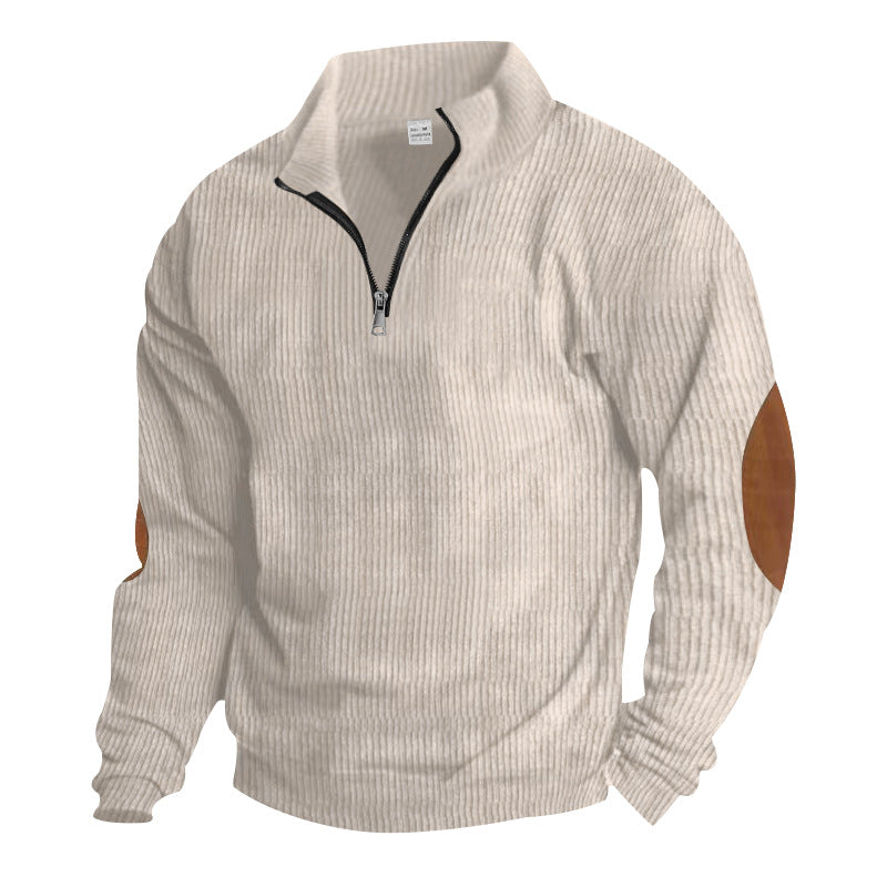 Herre fleece-pullover med halv lynlås og elegante læderdetaljer Stilla