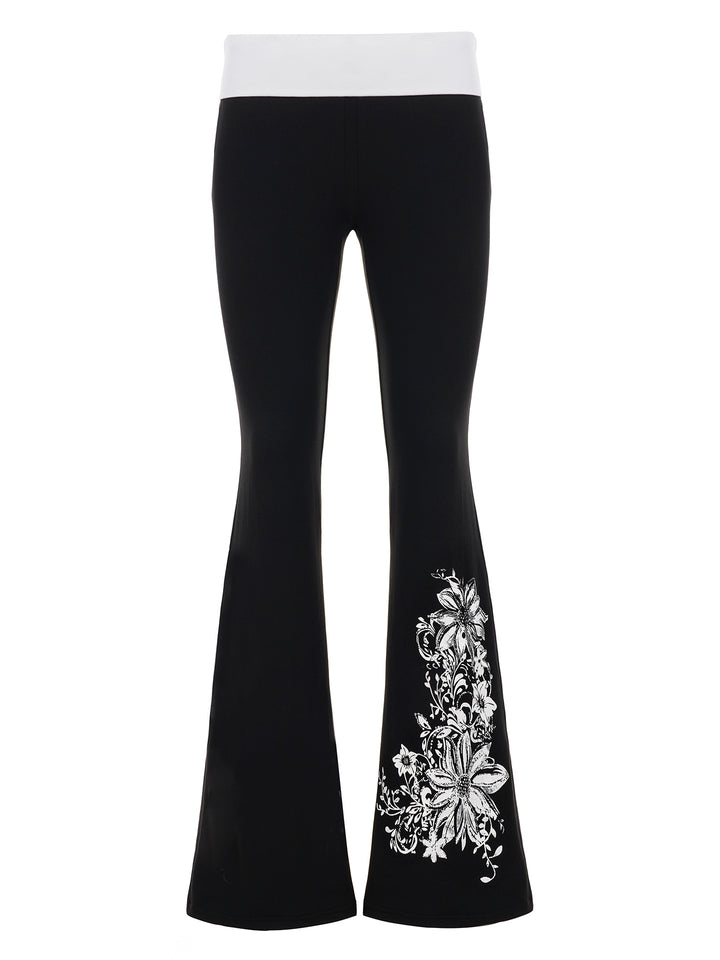 Dame Flared-Leggings med blomstertryk og høj talje Skovae