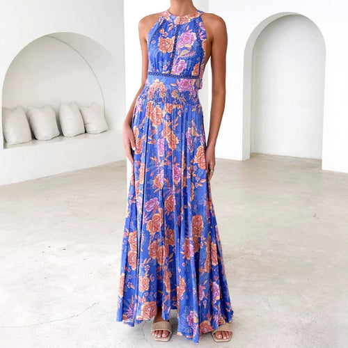 Kvinder Elegant Maxi Kjole med Blomster Detaljer og Racerback Stilla