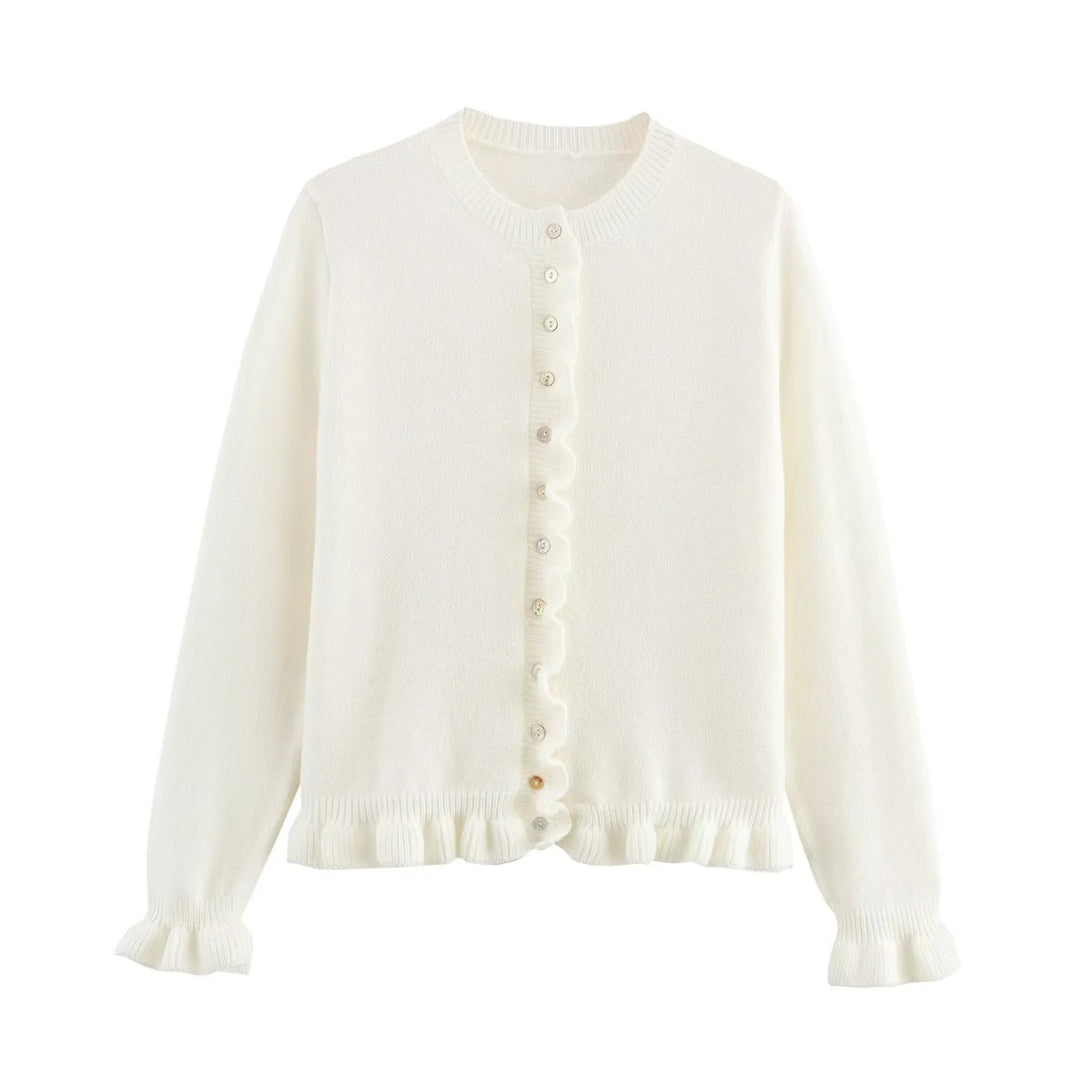 Femme Rüschensaum Knaplukning Cardigan Stilla