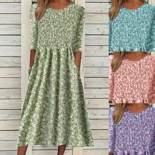 Dame Smocked Floral Midi Kjole Stilla